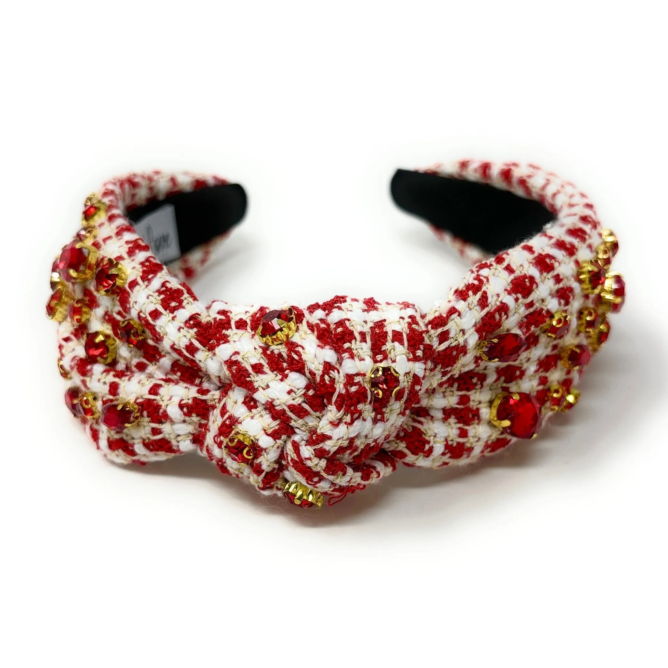 Red Tweed Jeweled Knot Headband