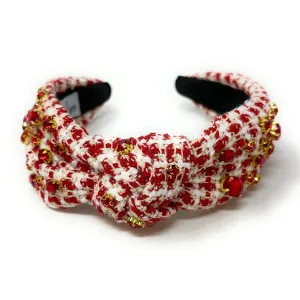 Red Tweed Jeweled Knot Headband