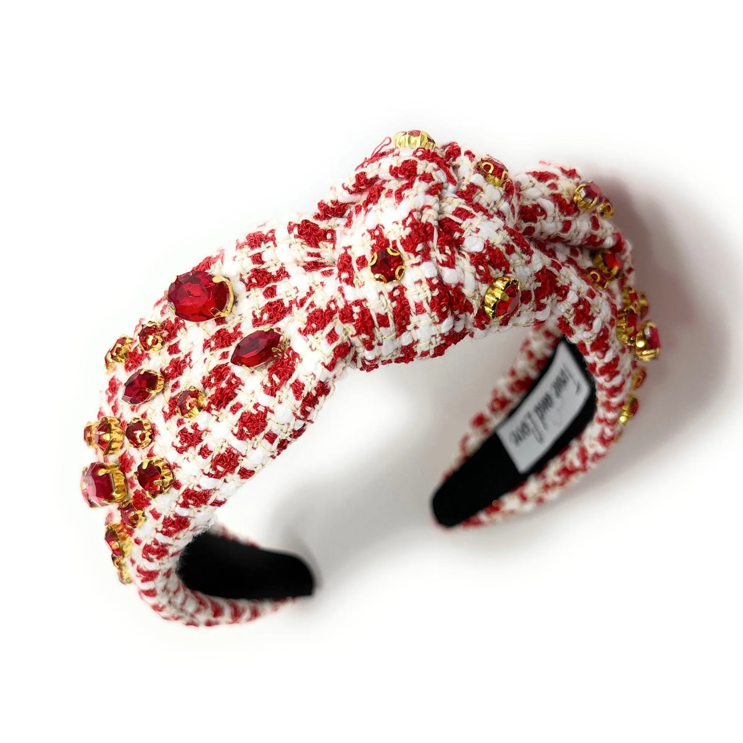 Red Tweed Jeweled Knot Headband