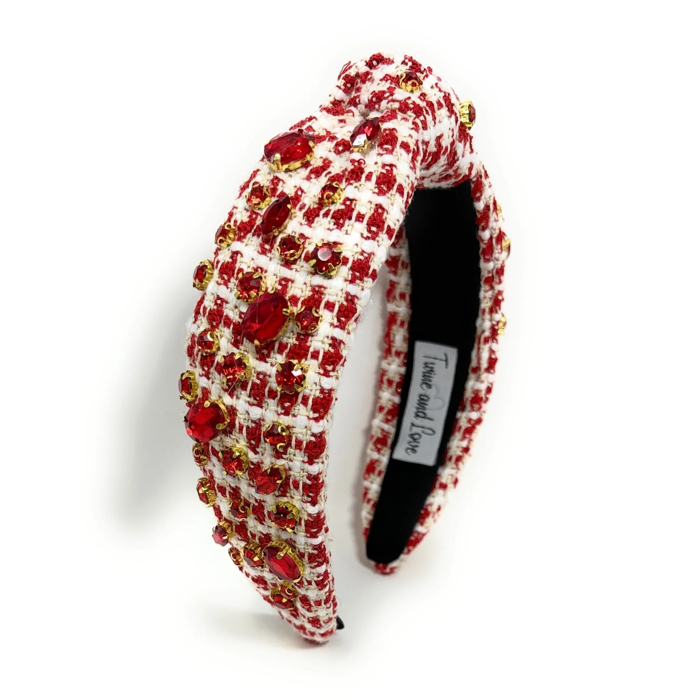Red Tweed Jeweled Knot Headband