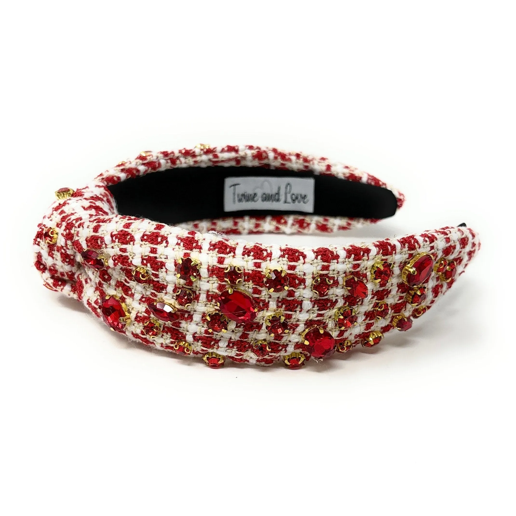 Red Tweed Jeweled Knot Headband