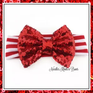 Red White Striped Sequin Red Bow Headband