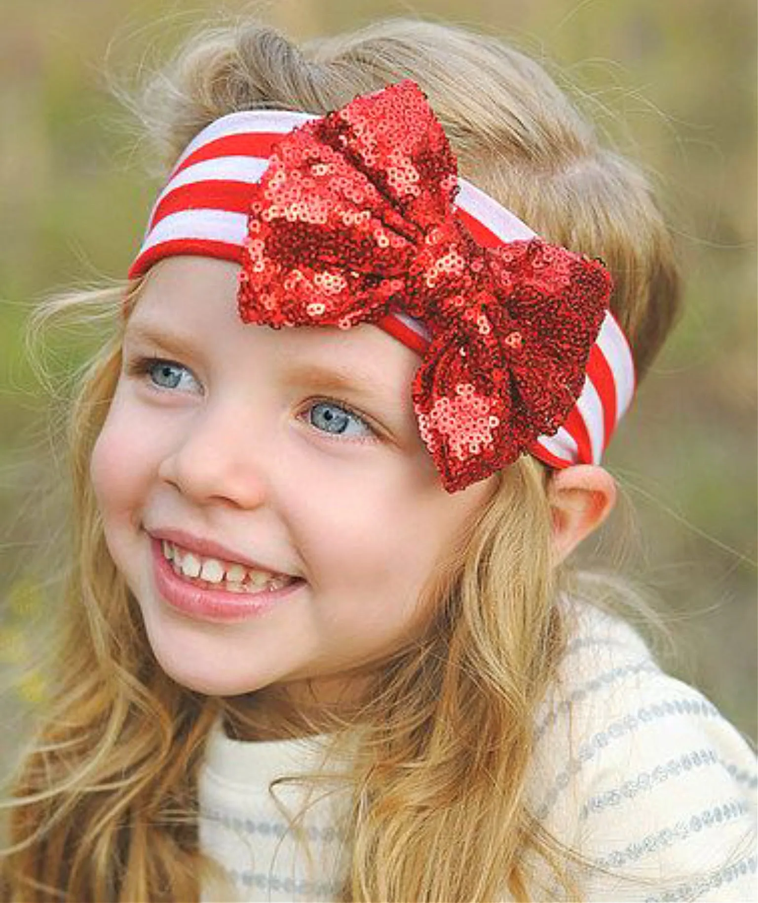 Red White Striped Sequin Red Bow Headband