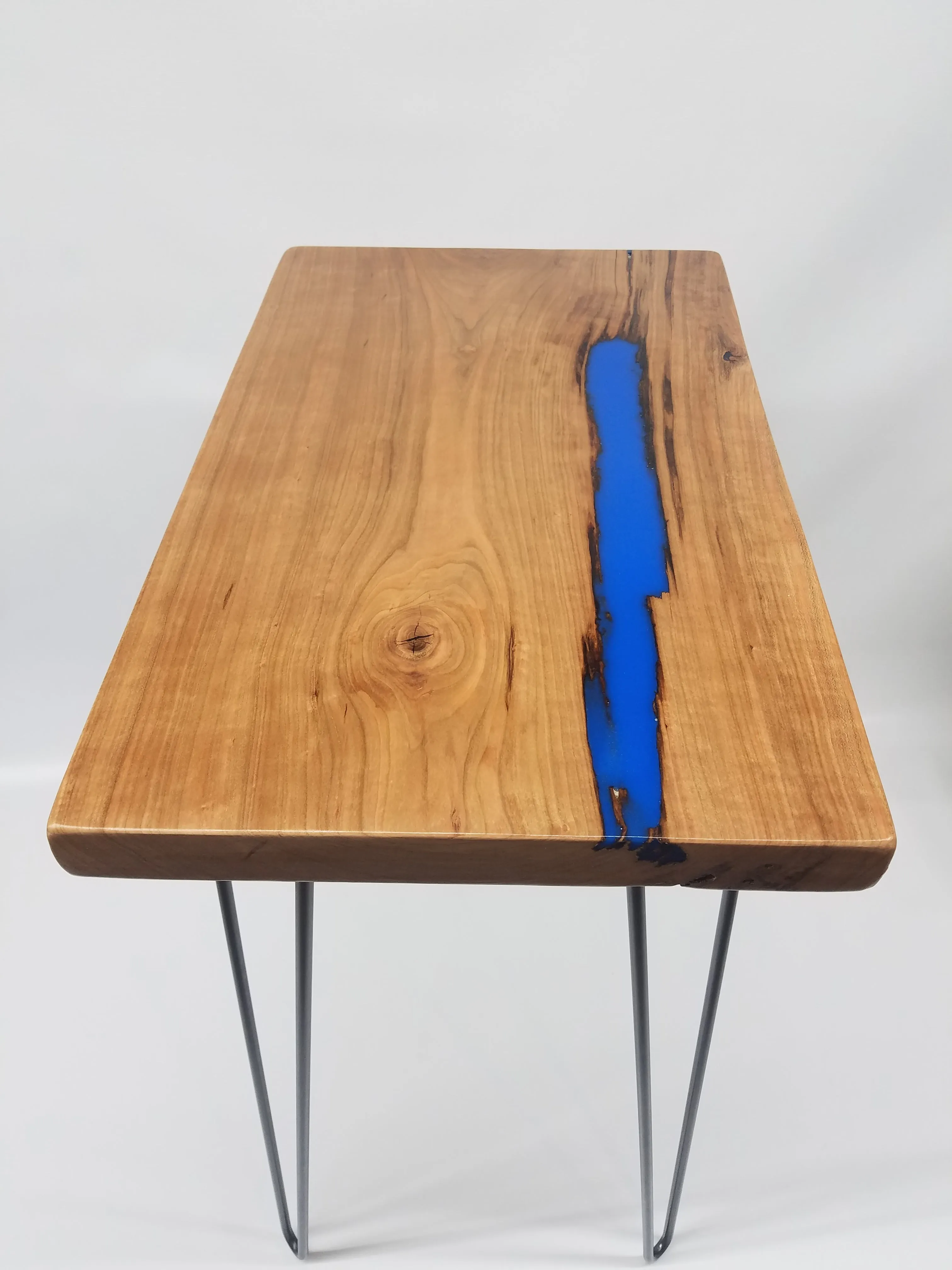 River Table- Side Table- End Table- Reclaimed Wood- Cherry Slab- Blue- Unique Table- Zero VOC Finish- Urban Salvaged Wood- Handmade- Unique