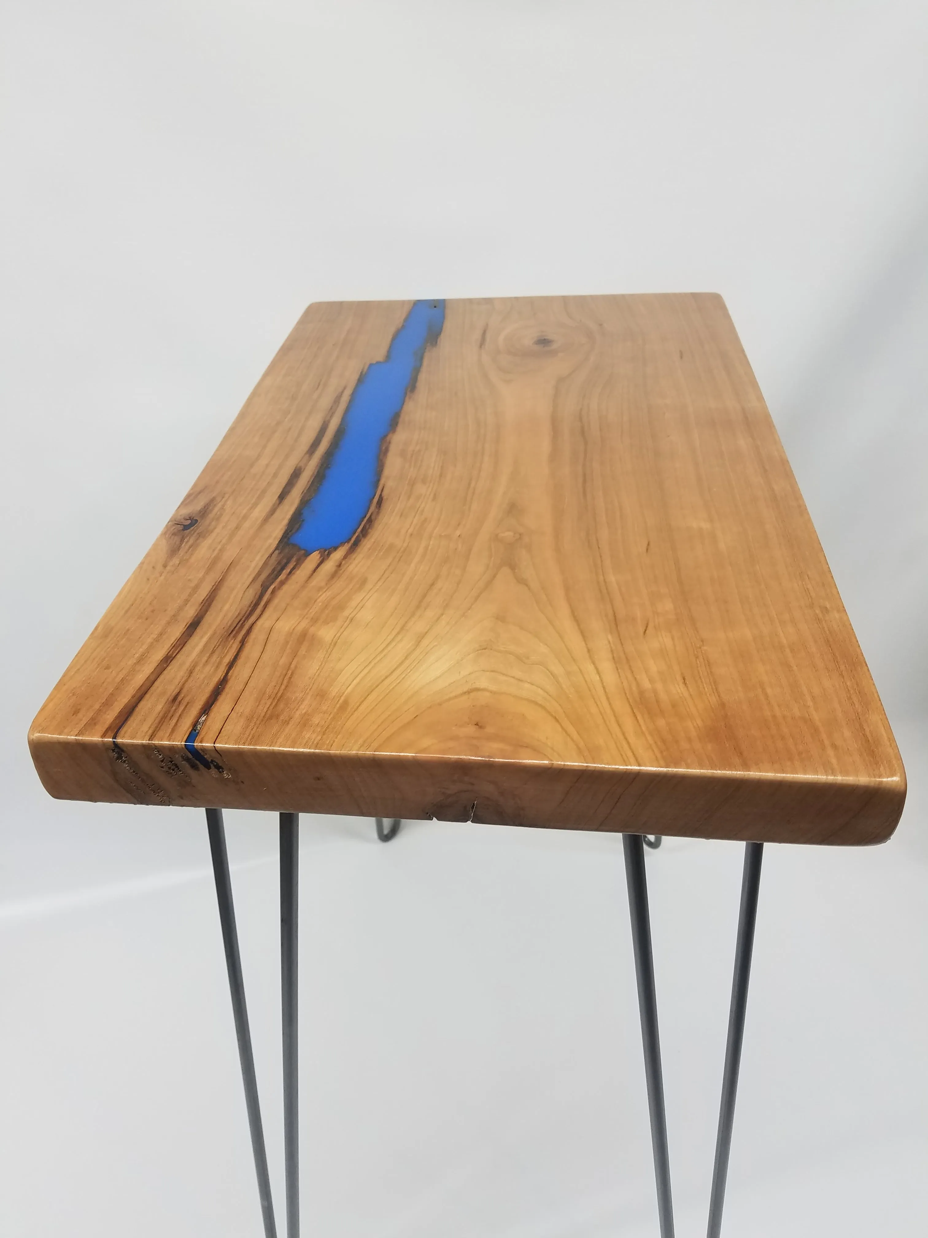 River Table- Side Table- End Table- Reclaimed Wood- Cherry Slab- Blue- Unique Table- Zero VOC Finish- Urban Salvaged Wood- Handmade- Unique