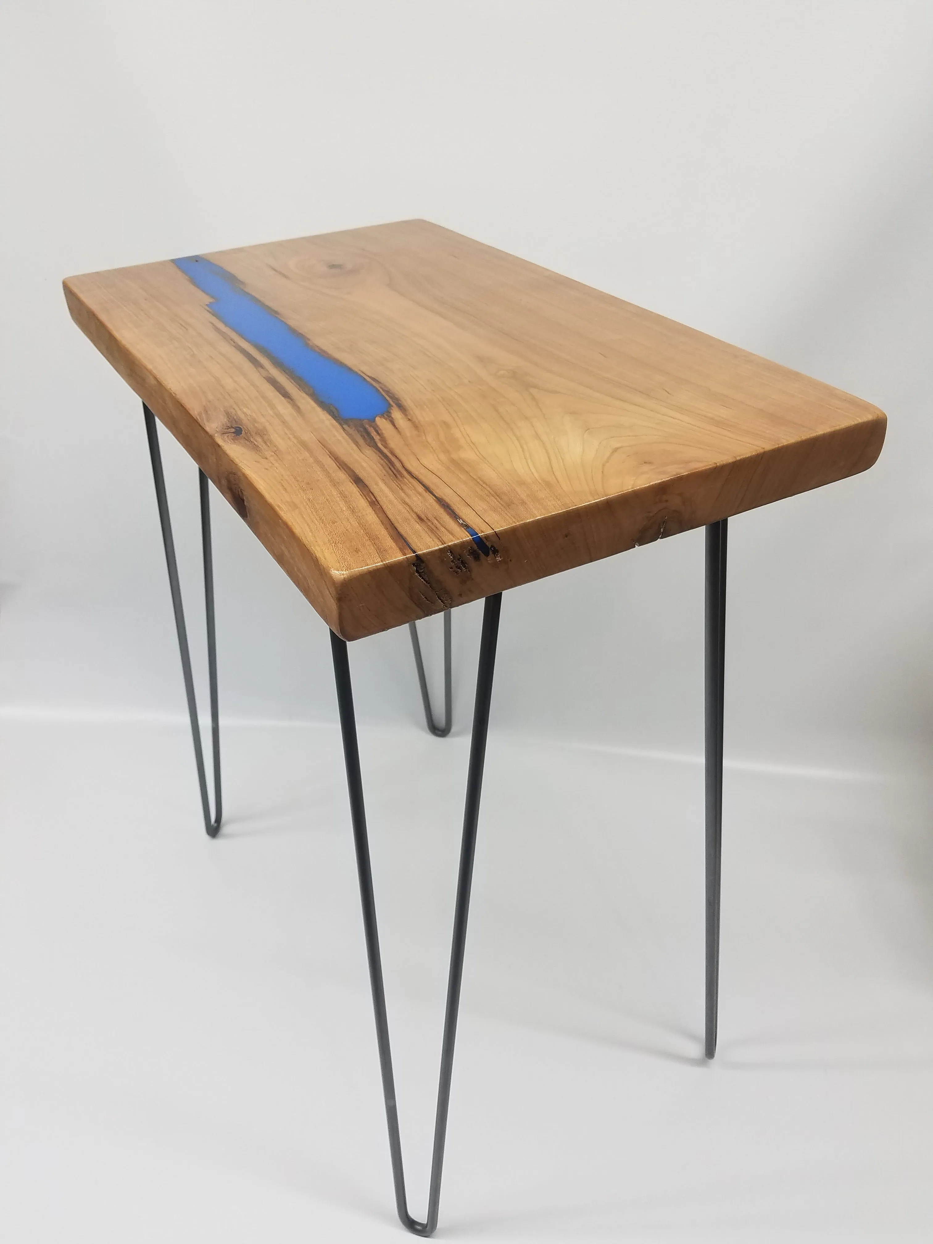 River Table- Side Table- End Table- Reclaimed Wood- Cherry Slab- Blue- Unique Table- Zero VOC Finish- Urban Salvaged Wood- Handmade- Unique
