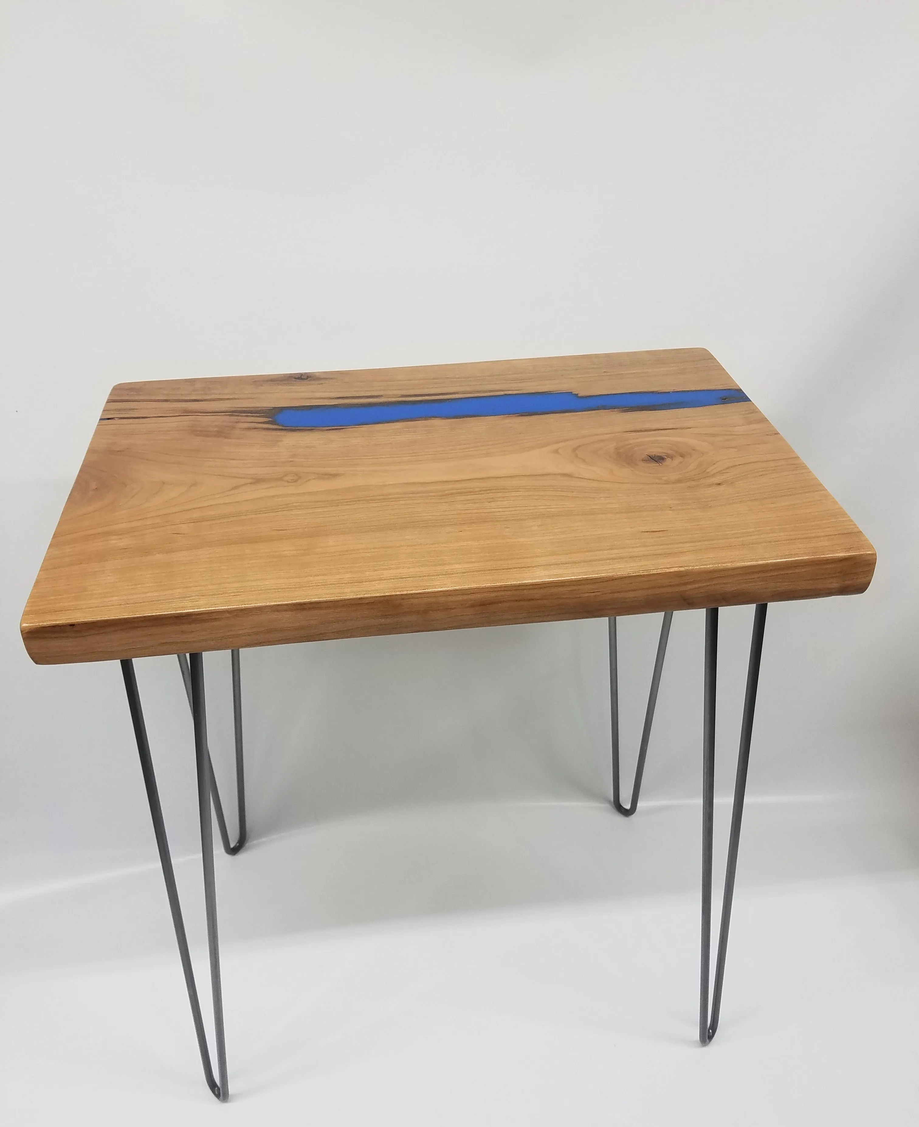 River Table- Side Table- End Table- Reclaimed Wood- Cherry Slab- Blue- Unique Table- Zero VOC Finish- Urban Salvaged Wood- Handmade- Unique