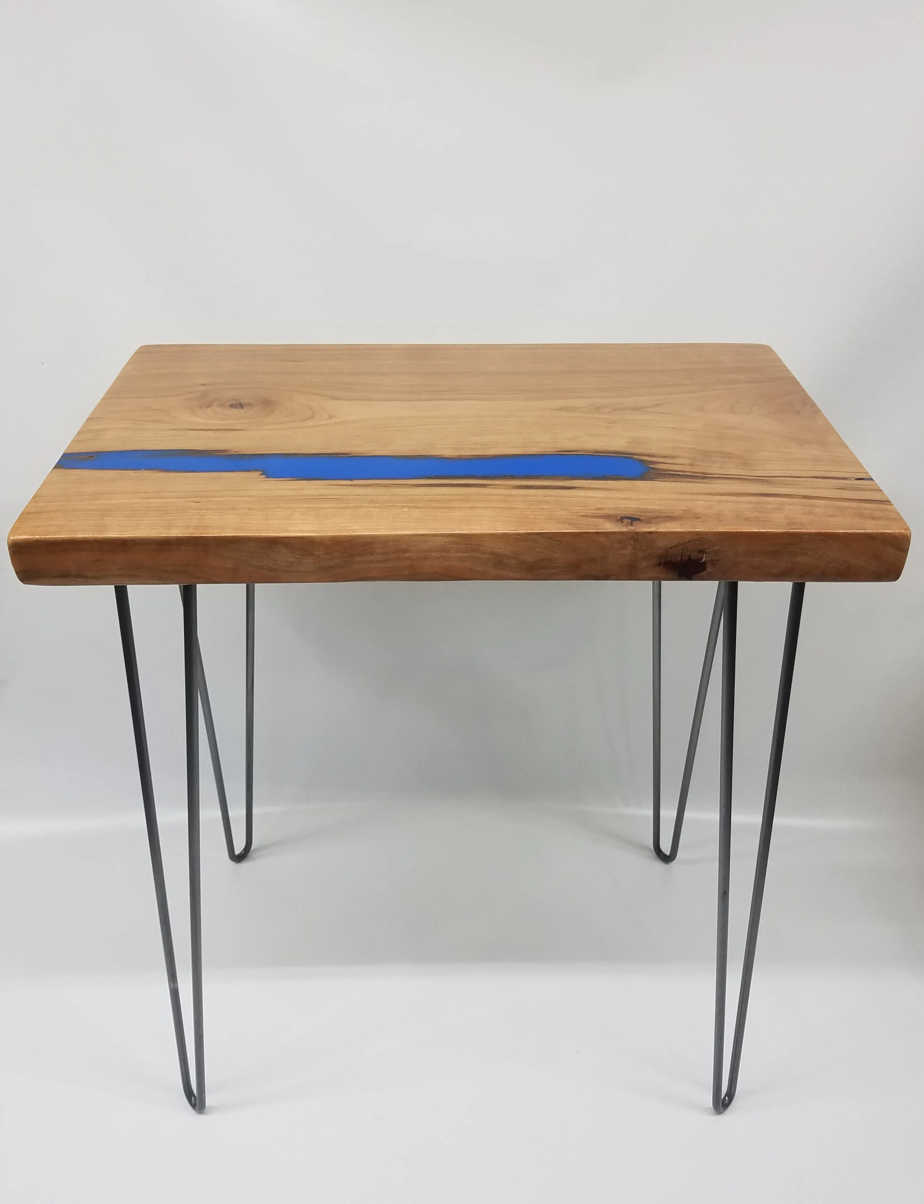River Table- Side Table- End Table- Reclaimed Wood- Cherry Slab- Blue- Unique Table- Zero VOC Finish- Urban Salvaged Wood- Handmade- Unique