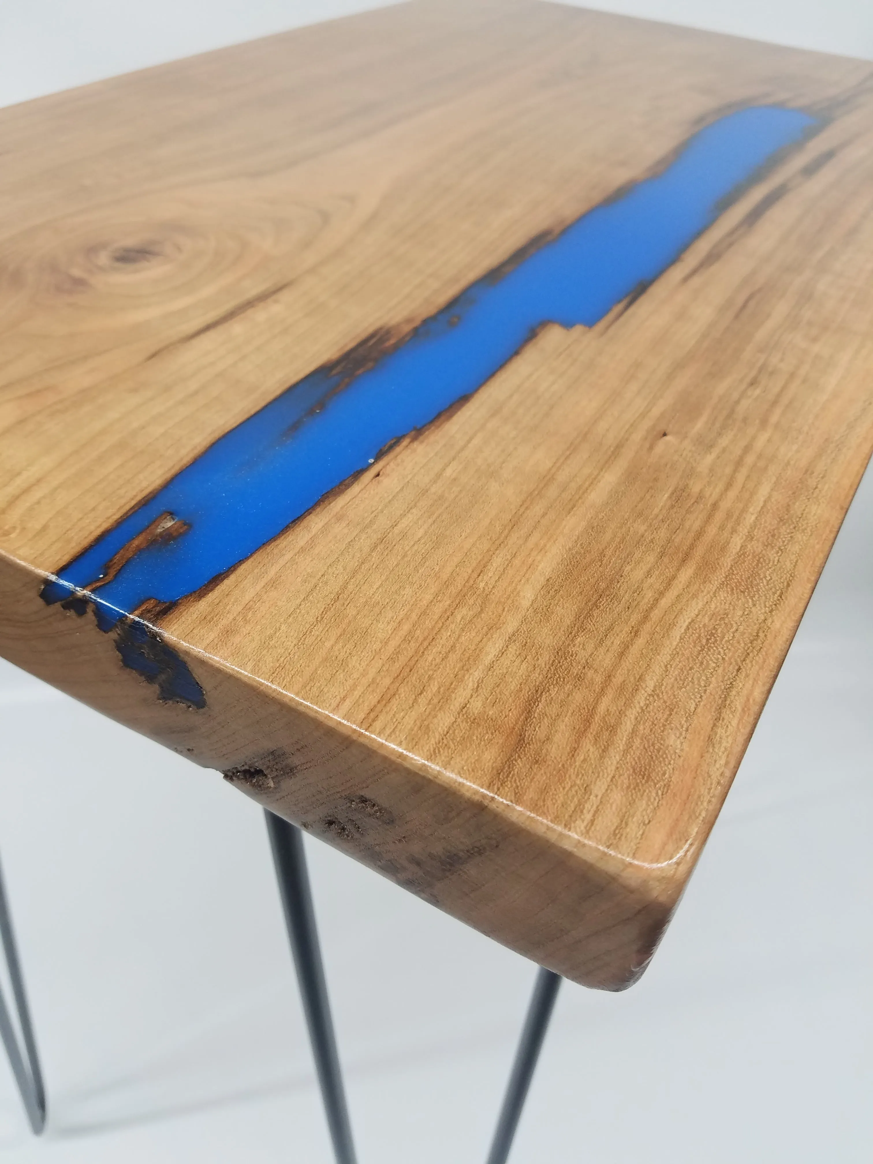 River Table- Side Table- End Table- Reclaimed Wood- Cherry Slab- Blue- Unique Table- Zero VOC Finish- Urban Salvaged Wood- Handmade- Unique