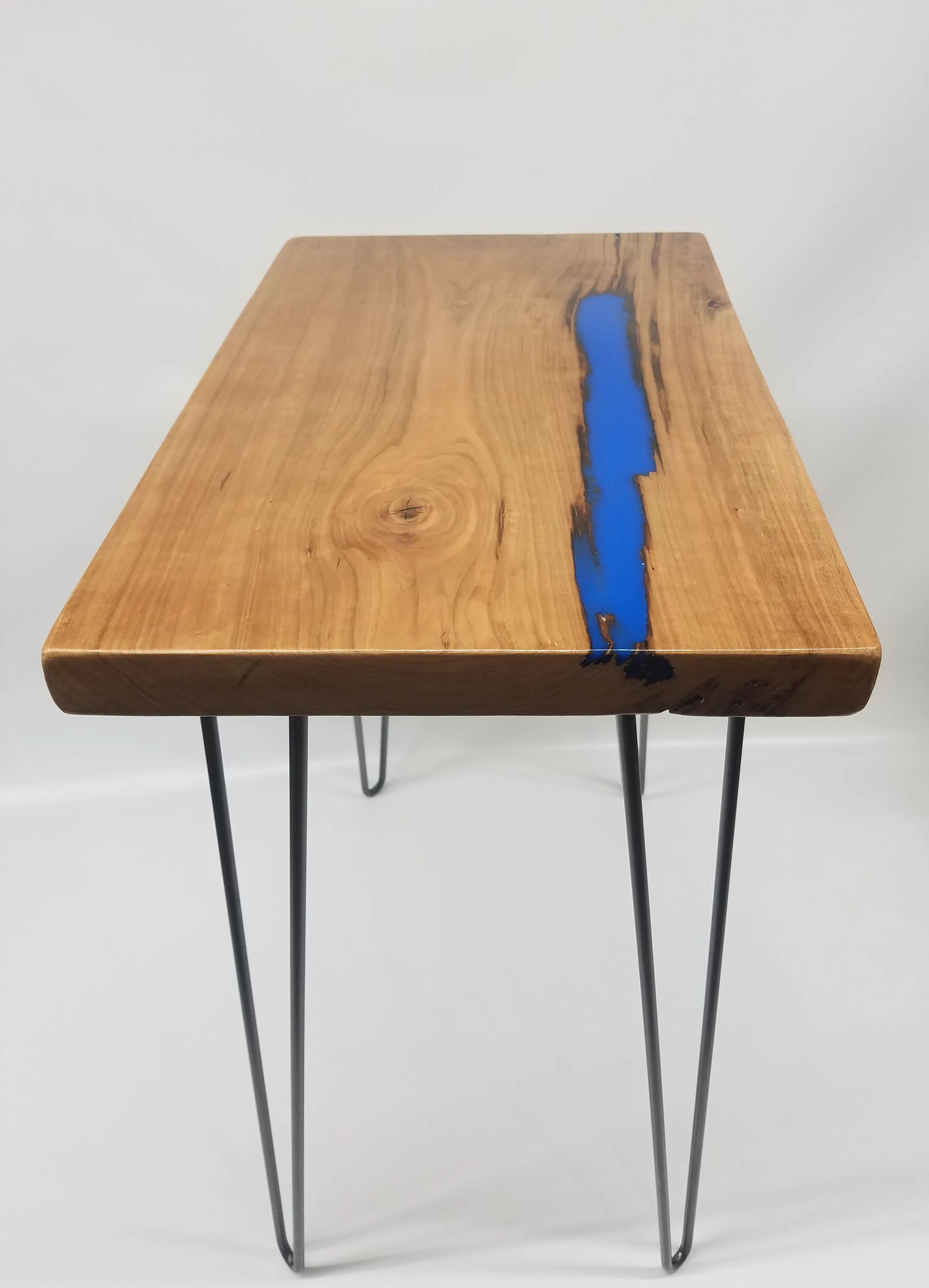 River Table- Side Table- End Table- Reclaimed Wood- Cherry Slab- Blue- Unique Table- Zero VOC Finish- Urban Salvaged Wood- Handmade- Unique