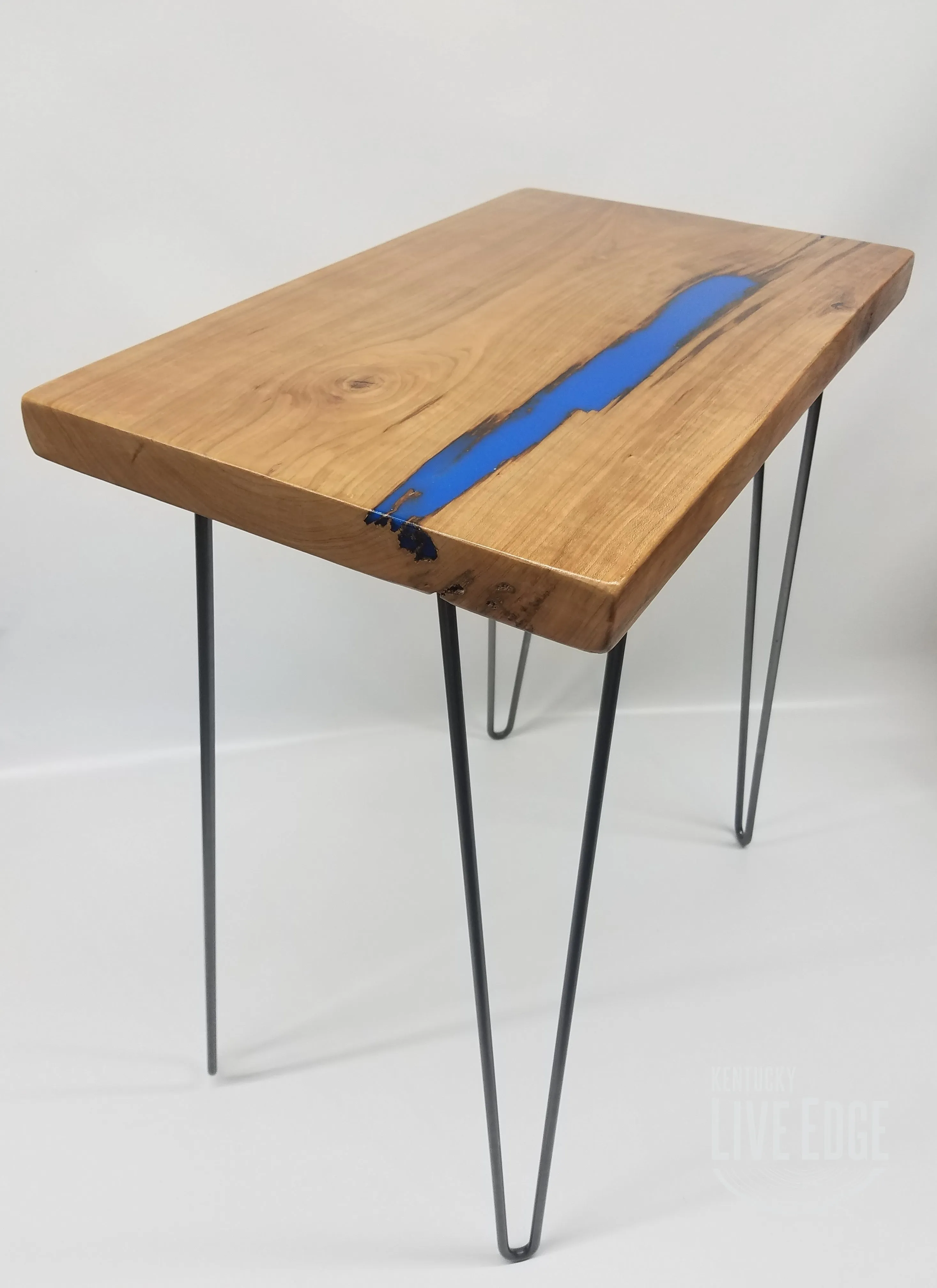 River Table- Side Table- End Table- Reclaimed Wood- Cherry Slab- Blue- Unique Table- Zero VOC Finish- Urban Salvaged Wood- Handmade- Unique