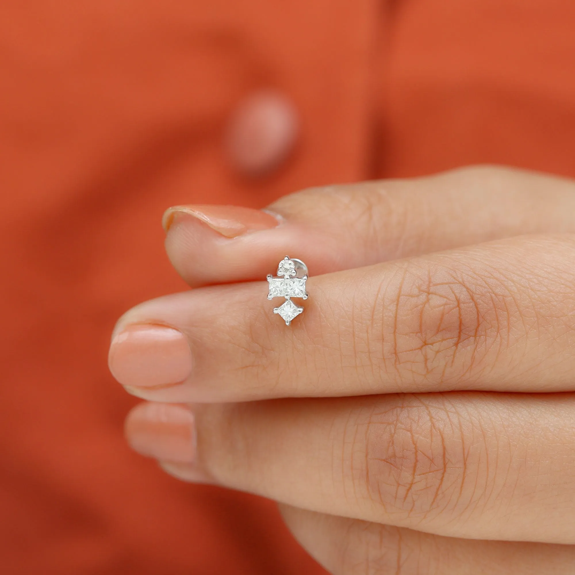 Round and Princess Cut Moissanite Cluster Helix Earring
