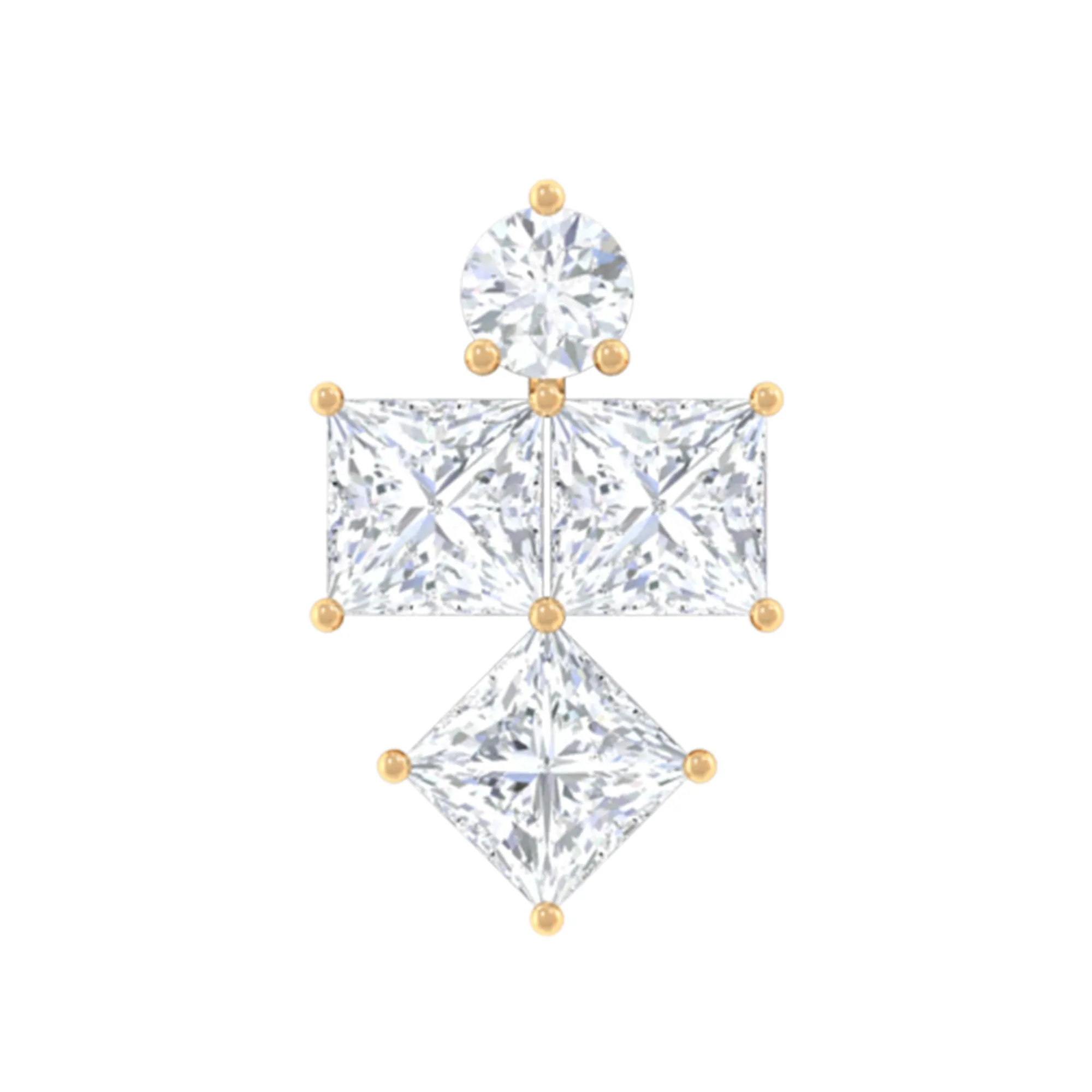 Round and Princess Cut Moissanite Cluster Helix Earring
