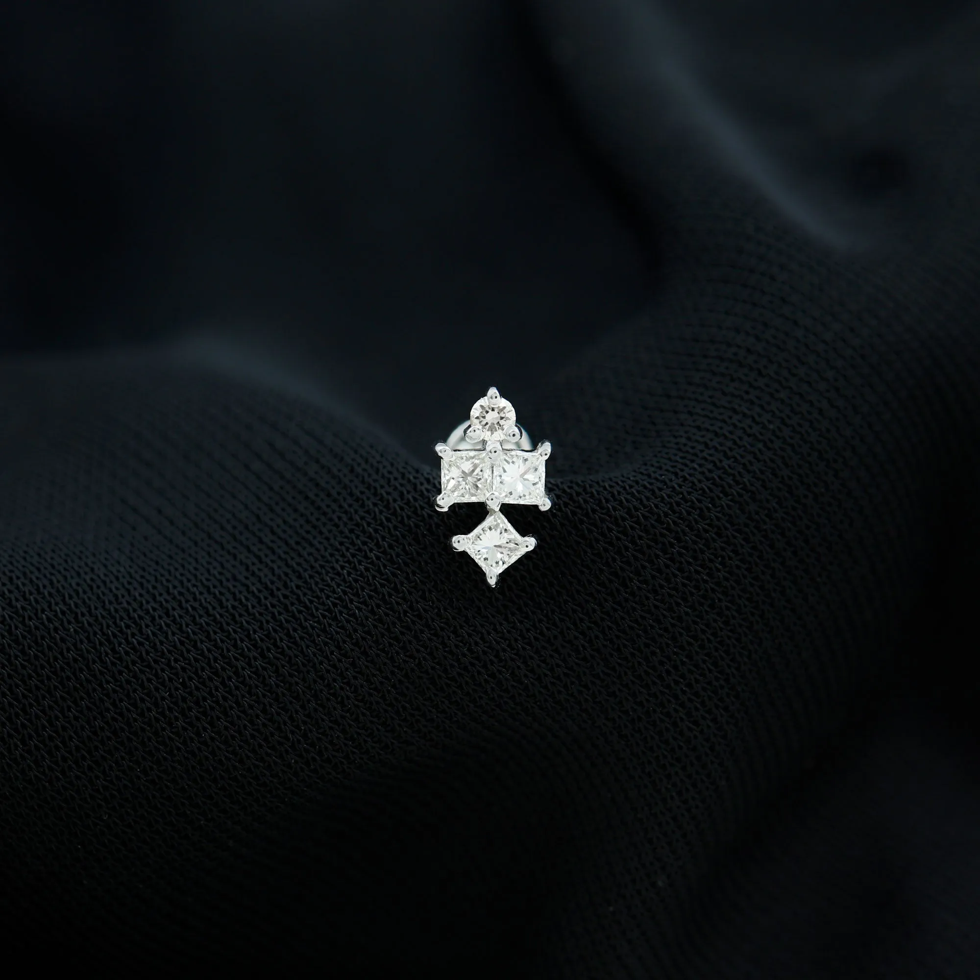 Round and Princess Cut Moissanite Cluster Helix Earring