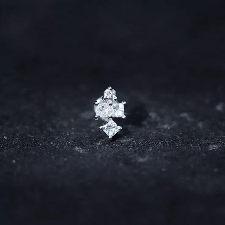 Round and Princess Cut Moissanite Cluster Helix Earring