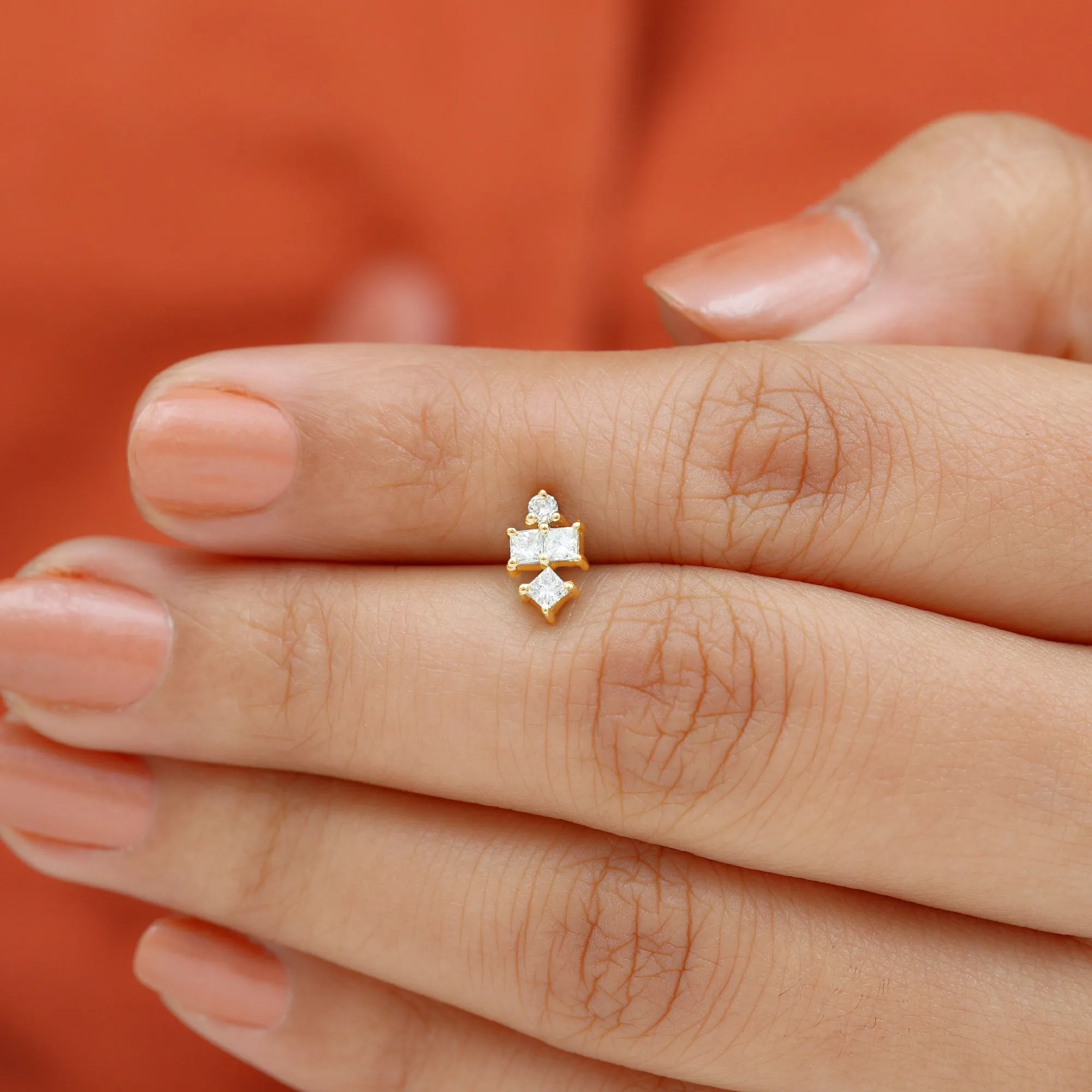 Round and Princess Cut Moissanite Cluster Helix Earring