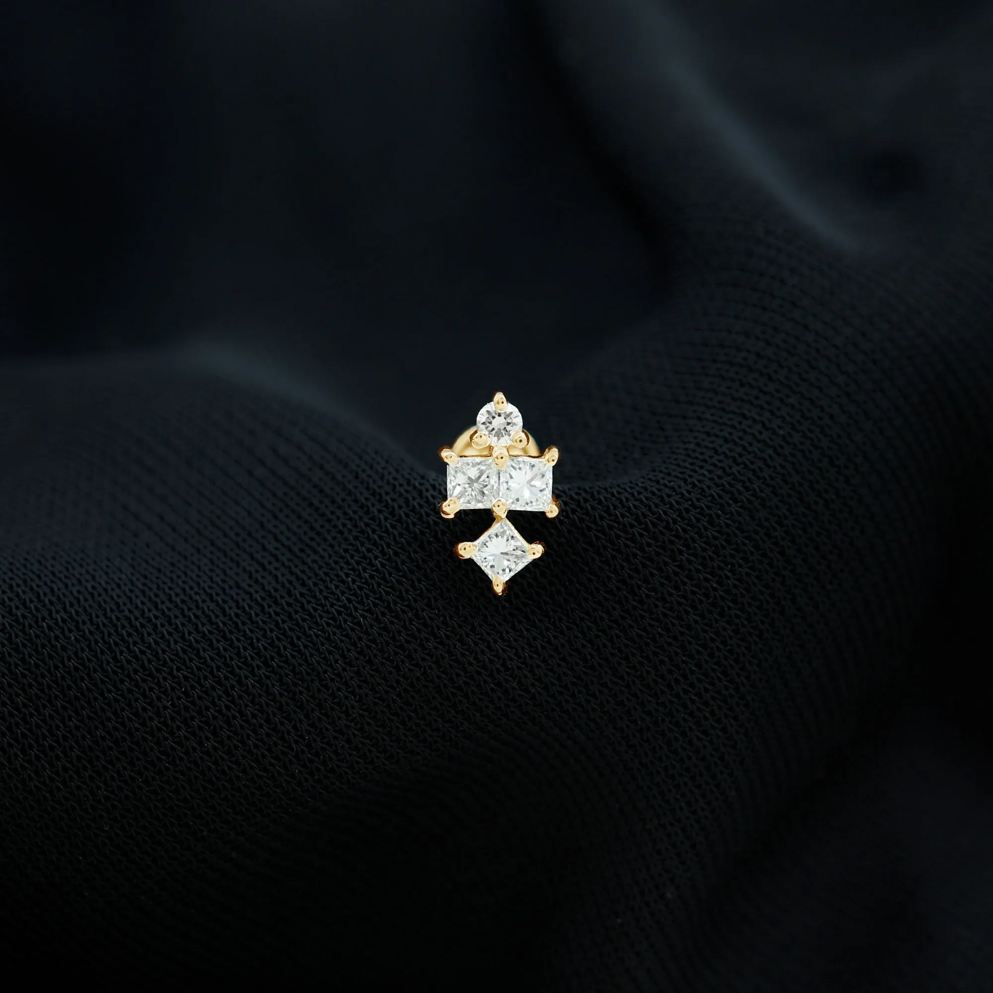 Round and Princess Cut Moissanite Cluster Helix Earring