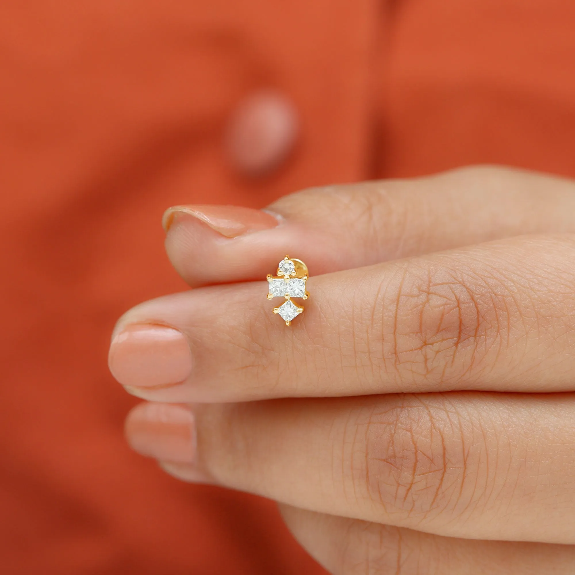 Round and Princess Cut Moissanite Cluster Helix Earring
