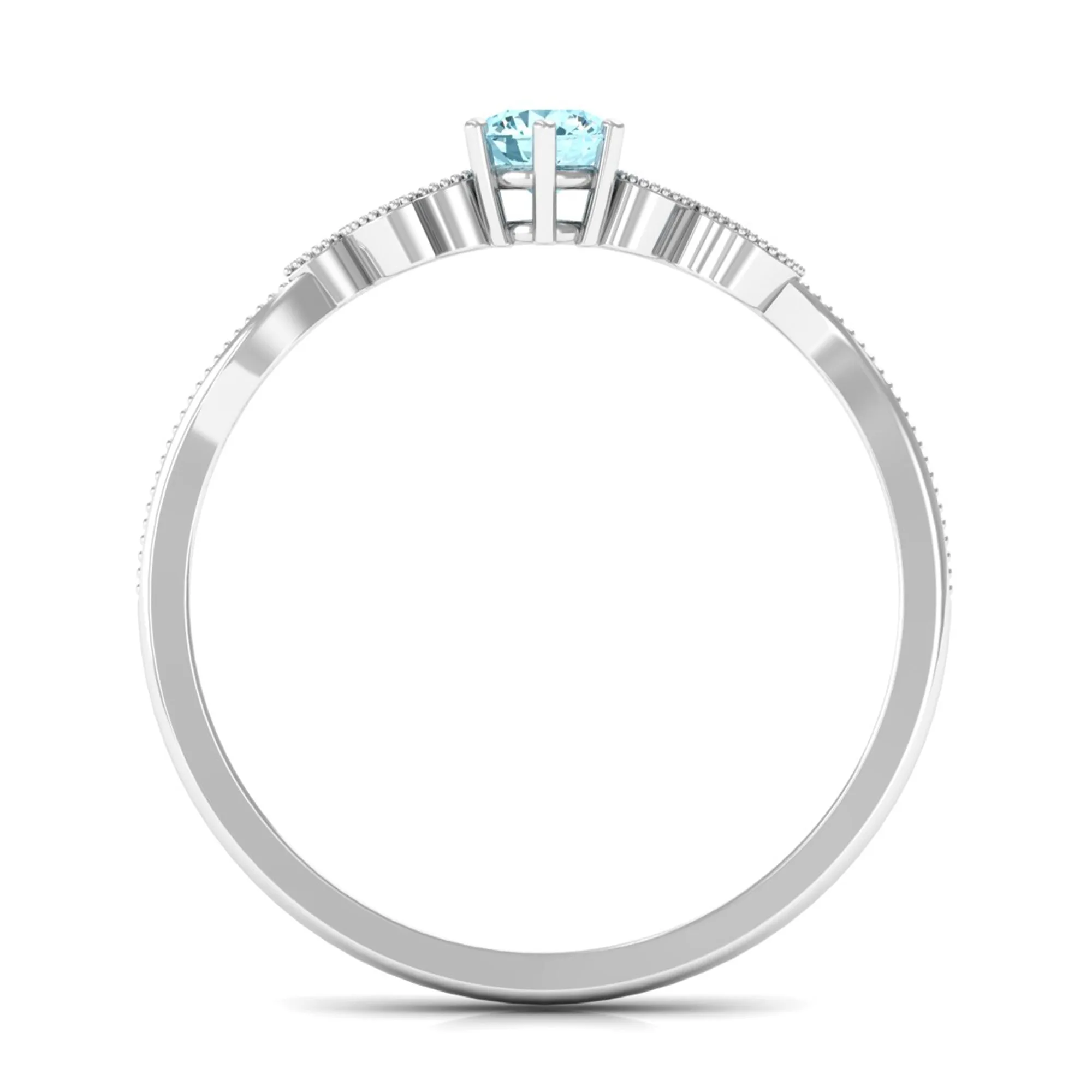 Round Aquamarine Leaf Inspired Solitaire Promise Ring