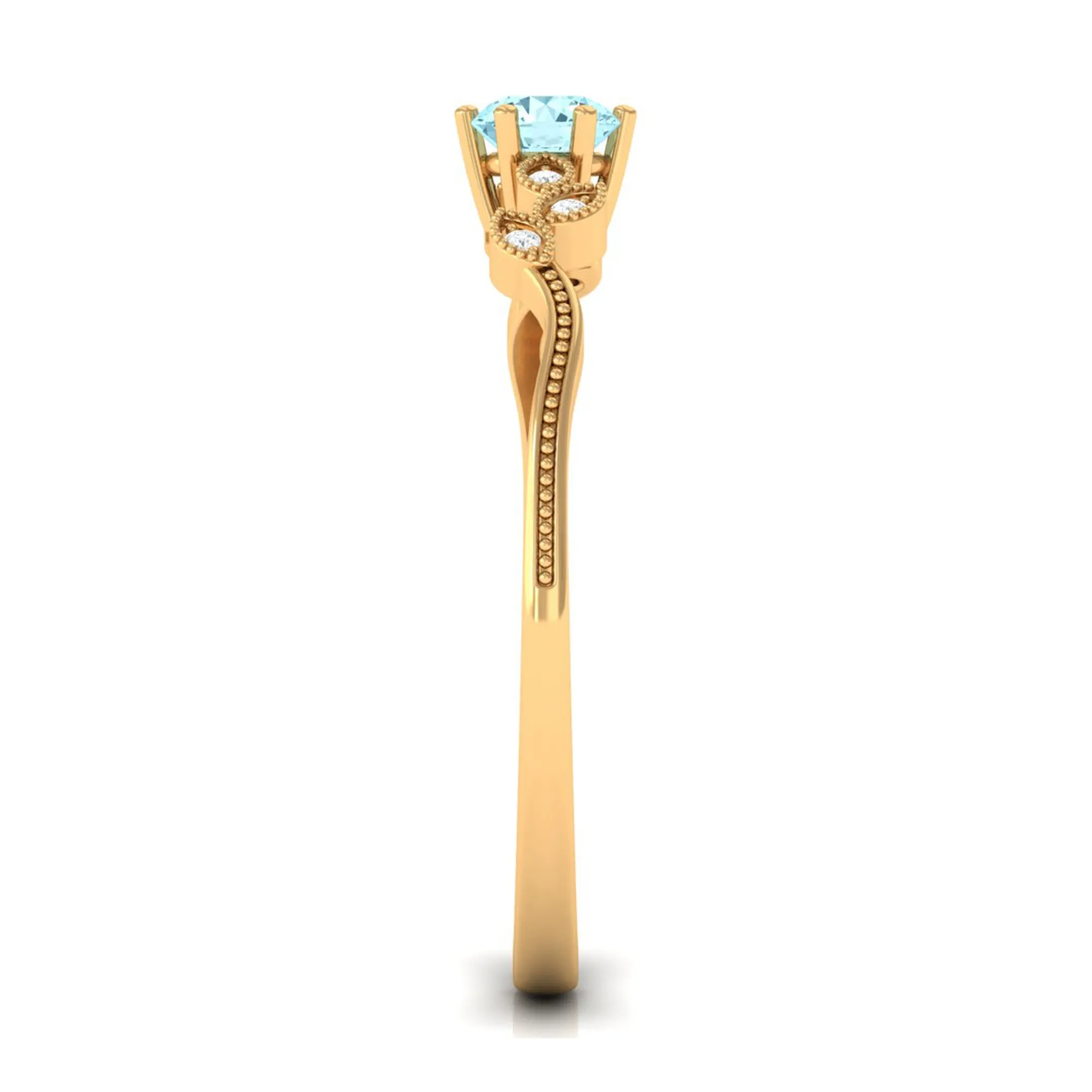 Round Aquamarine Leaf Inspired Solitaire Promise Ring