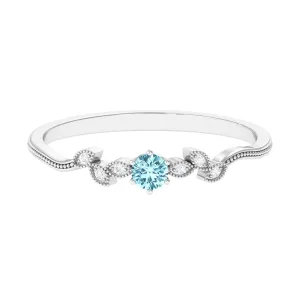 Round Aquamarine Leaf Inspired Solitaire Promise Ring