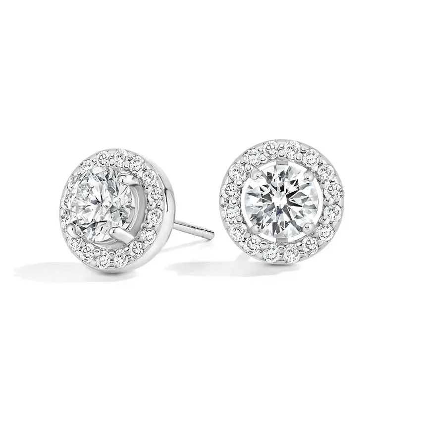 Round Cut Natural Diamond Halo Stud Earrings