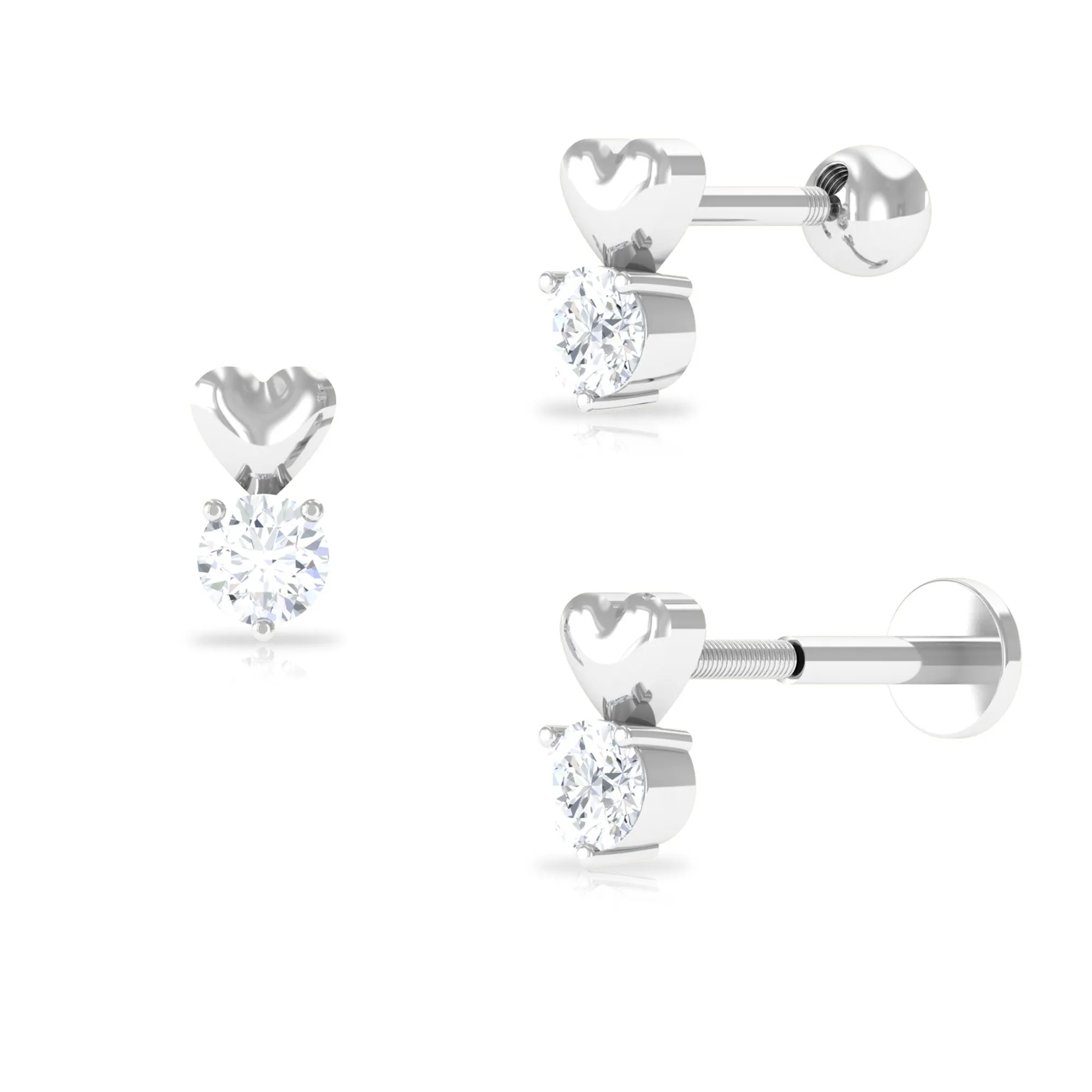 Round Moissanite Heart Tragus Earring in Gold
