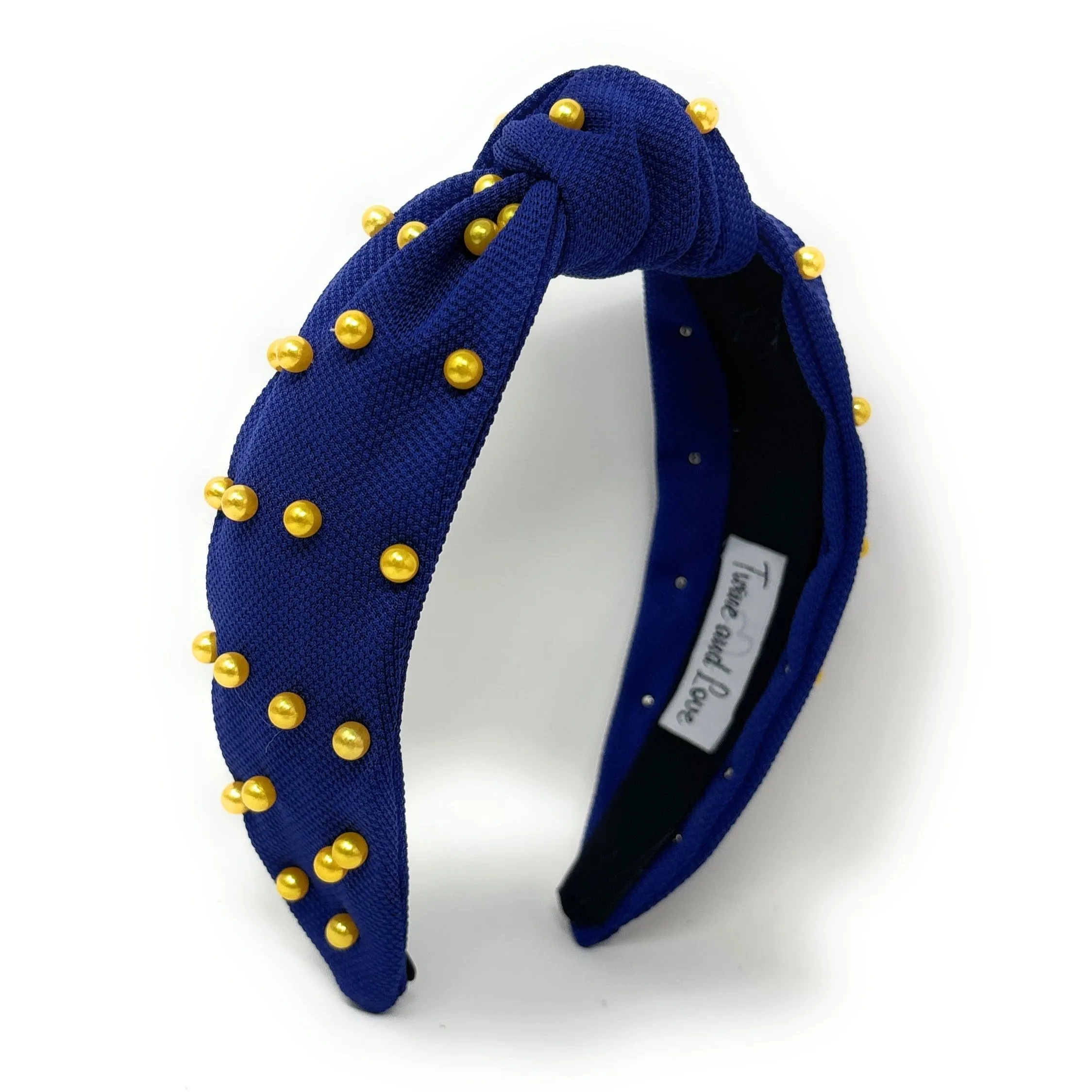 Royal Blue Gold Pearl Knot Headband