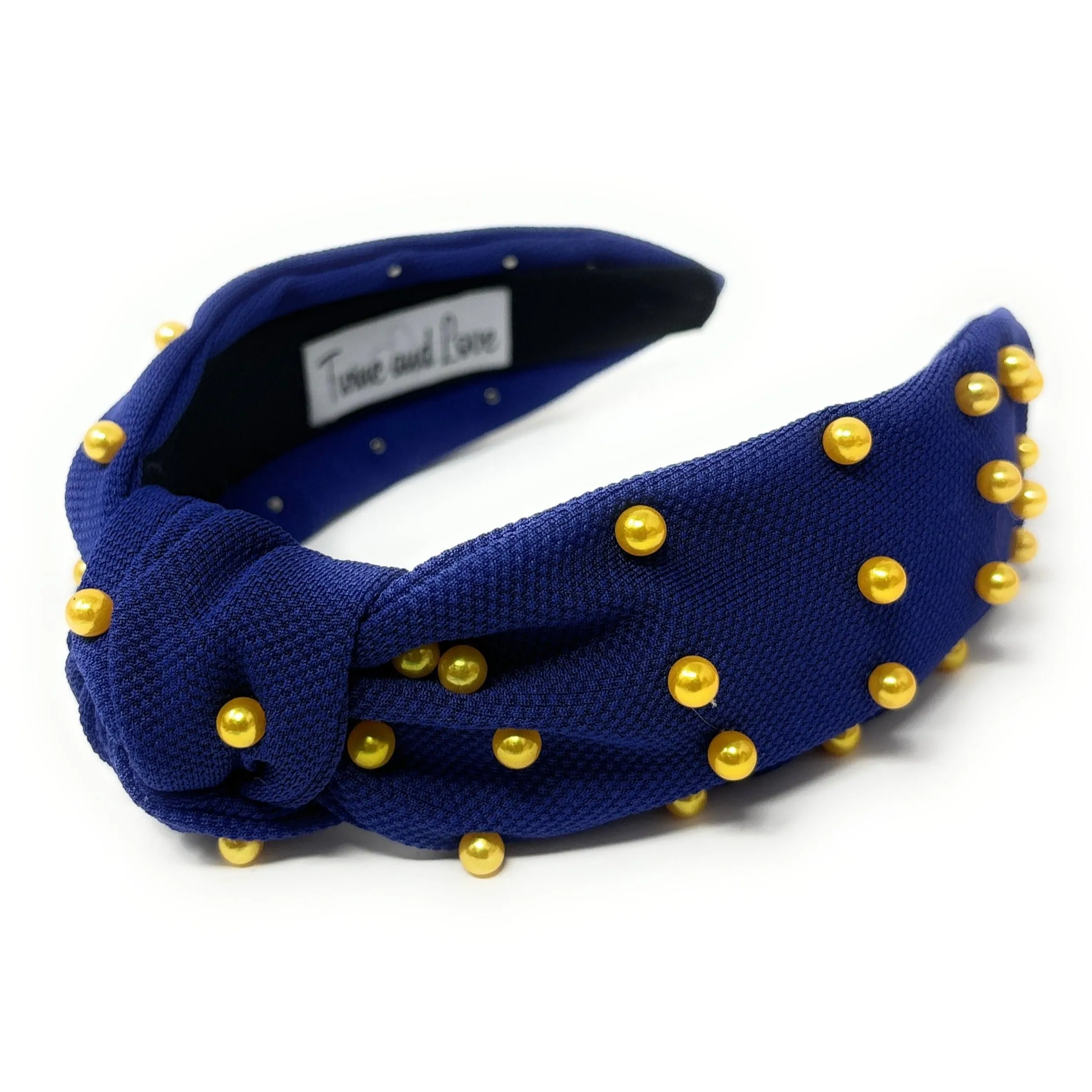 Royal Blue Gold Pearl Knot Headband