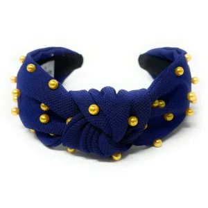 Royal Blue Gold Pearl Knot Headband