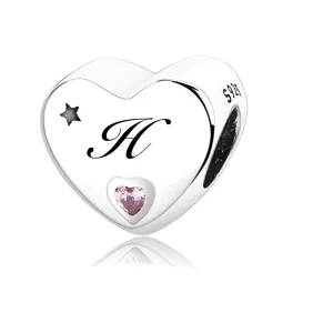 S925 Silver New Alphabet Initial Letter H Heart Charm For Bracelet and Necklace