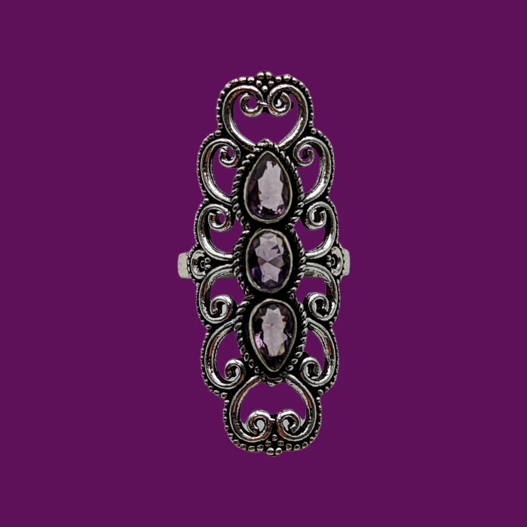 Silver, Amethyst, heart, Ring.