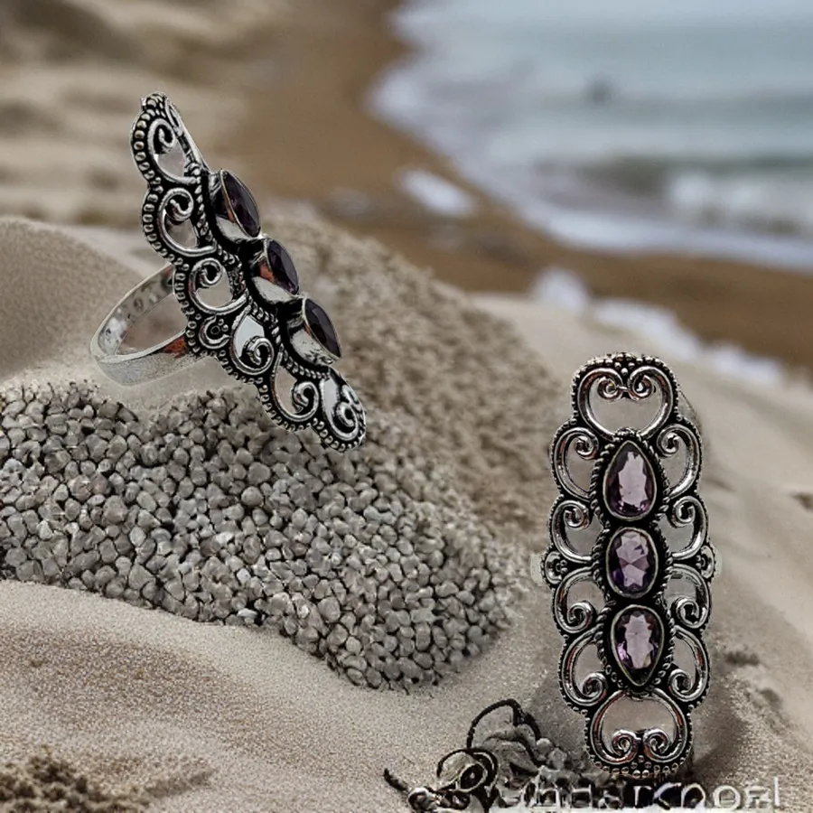 Silver, Amethyst, heart, Ring.