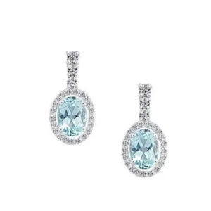 Silver Aqua and CZ oval drop earrings