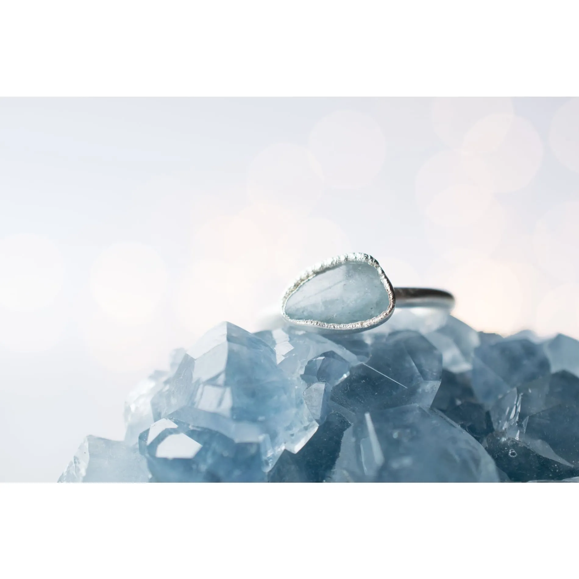 Silver Aquamarine crystal ring | Raw aquamarine ring