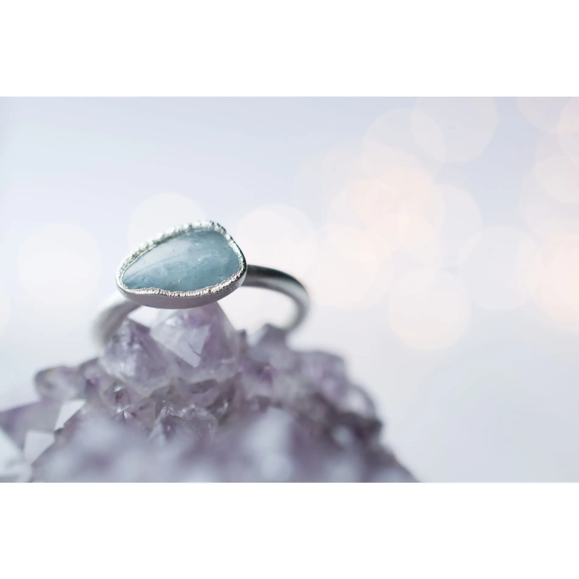 Silver Aquamarine crystal ring | Raw aquamarine ring