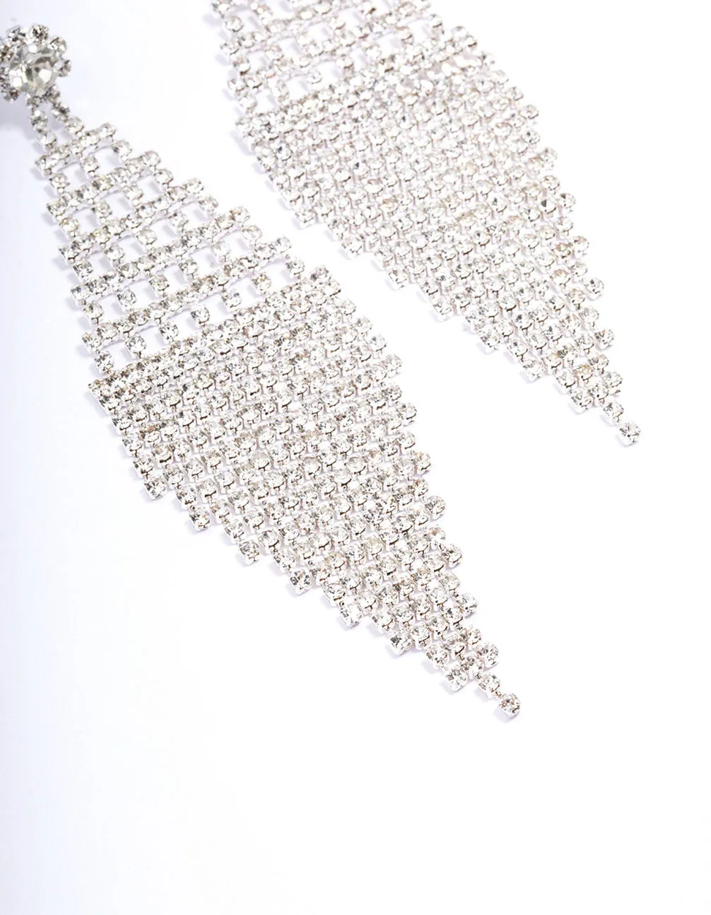 Silver Medium Diamante Cupchain Drop Earrings