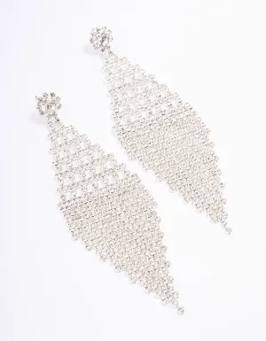 Silver Medium Diamante Cupchain Drop Earrings