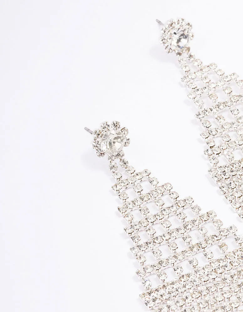 Silver Medium Diamante Cupchain Drop Earrings