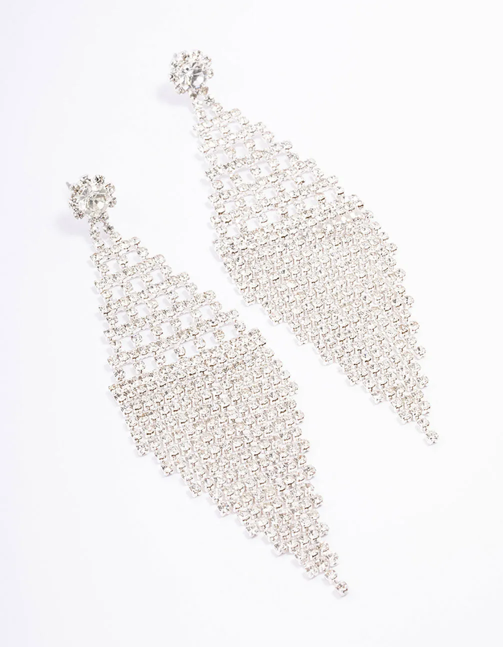 Silver Medium Diamante Cupchain Drop Earrings
