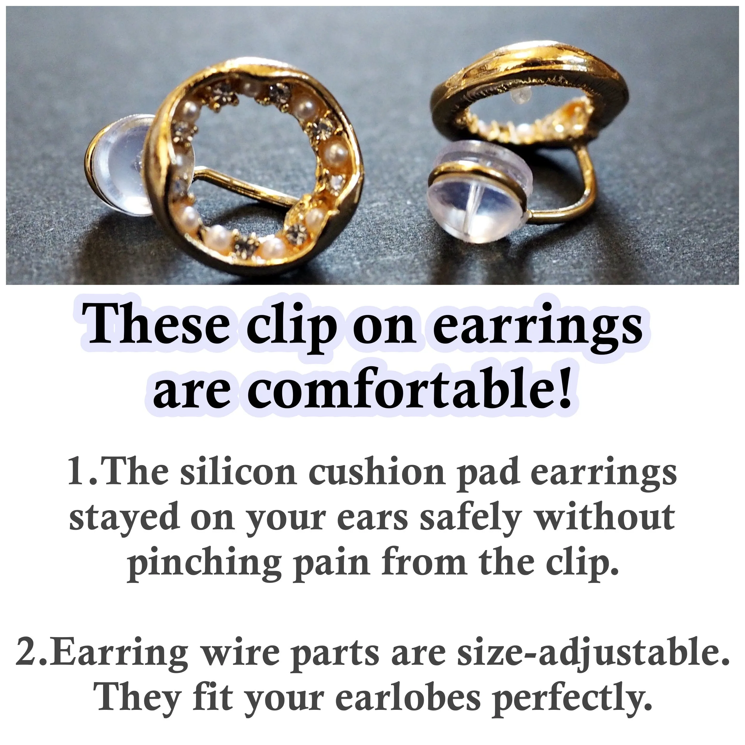 Silver Open Heart  Silicon Pad Back Clip On Earrings