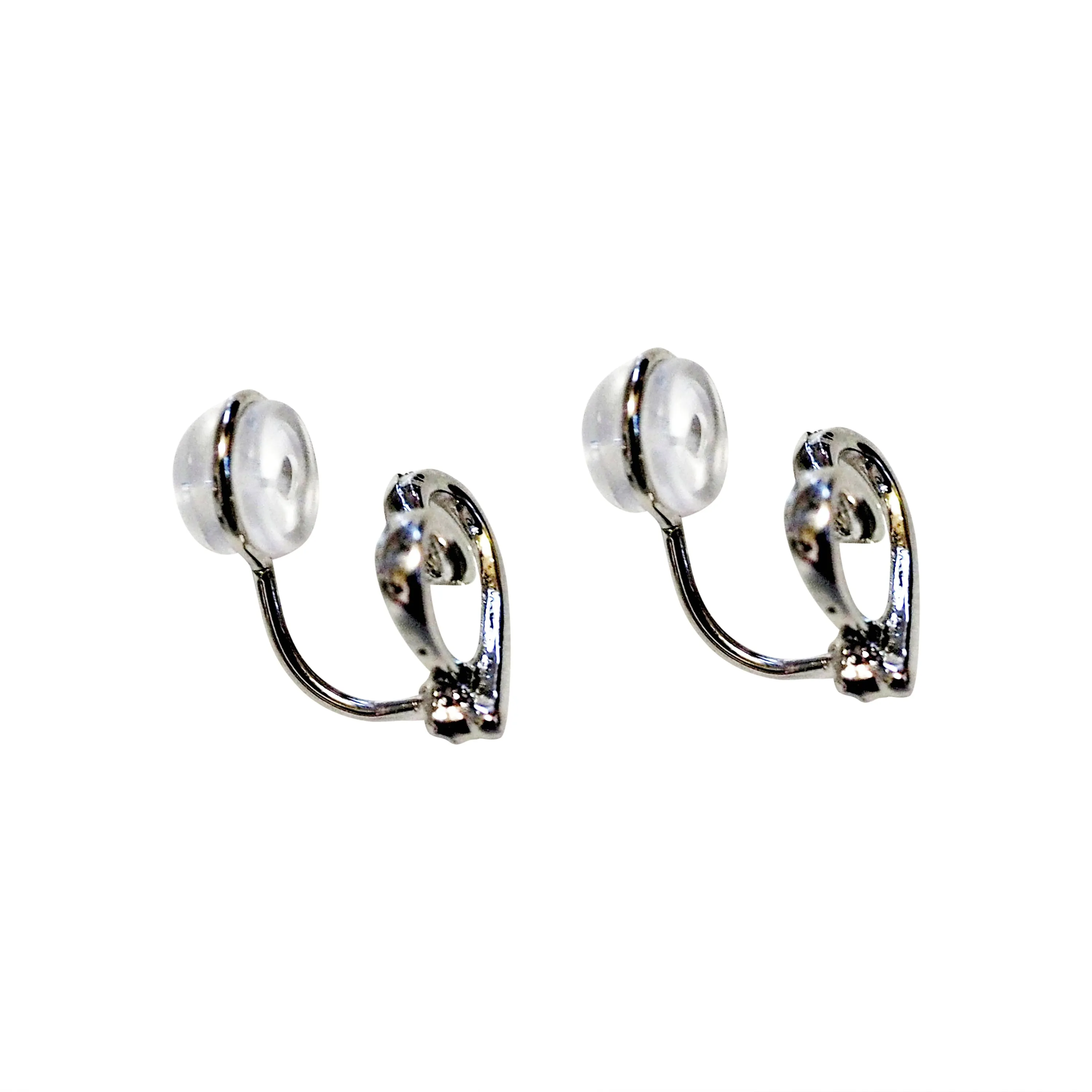 Silver Open Heart  Silicon Pad Back Clip On Earrings