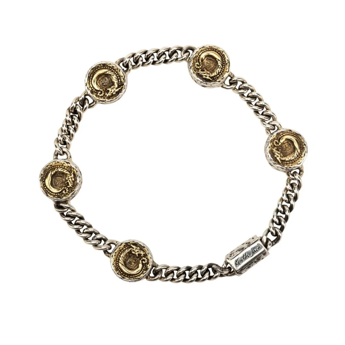 Silver or Silver and Bronze Dragon Coin Bracelet Small