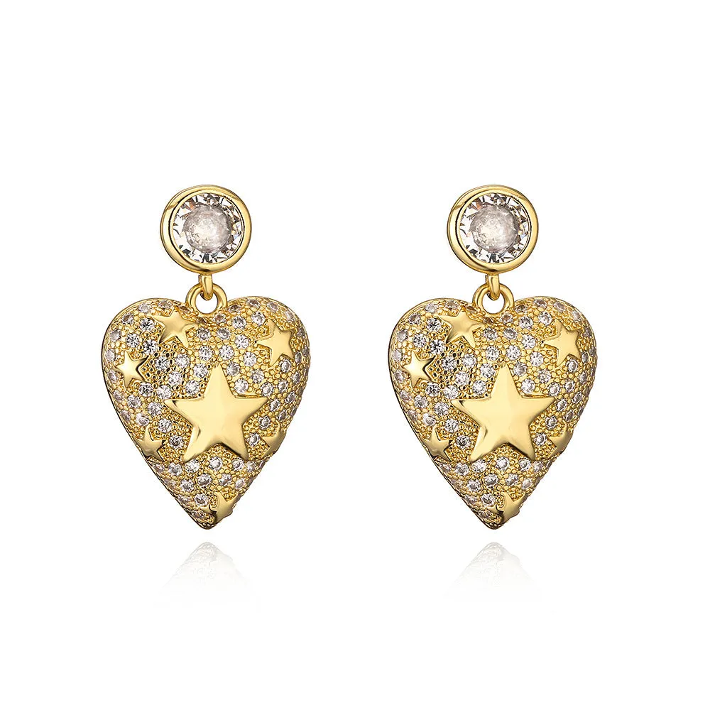 Sisslia New Luxury Jewelry Fashion Zirconia 925 Silver Needles Heart Crystal Drop Earrings