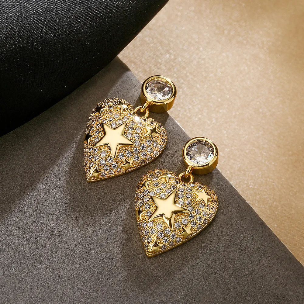 Sisslia New Luxury Jewelry Fashion Zirconia 925 Silver Needles Heart Crystal Drop Earrings