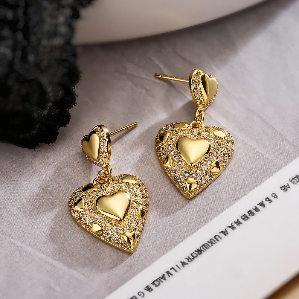 Sisslia New Luxury Jewelry Fashion Zirconia 925 Silver Needles Heart Crystal Drop Earrings