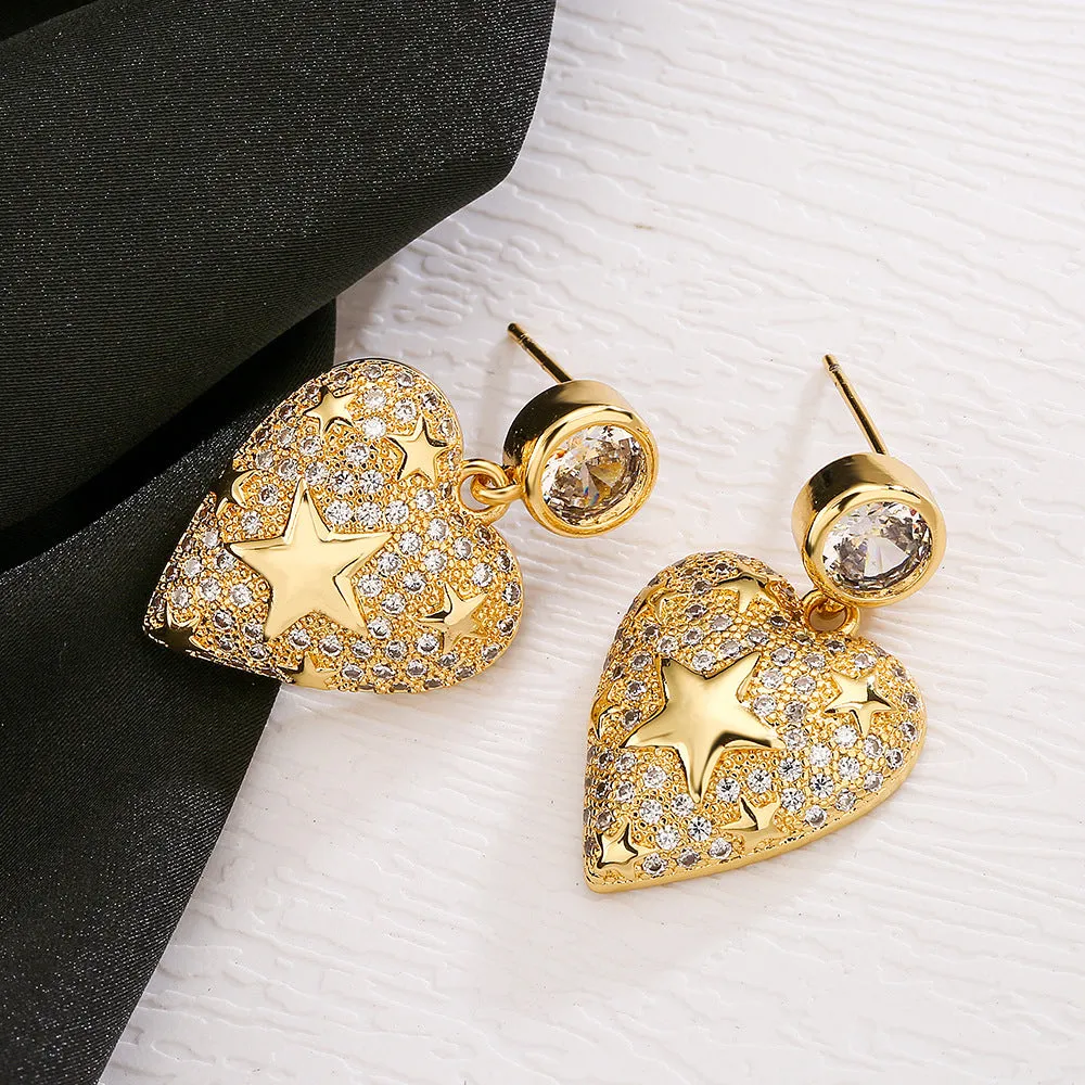 Sisslia New Luxury Jewelry Fashion Zirconia 925 Silver Needles Heart Crystal Drop Earrings
