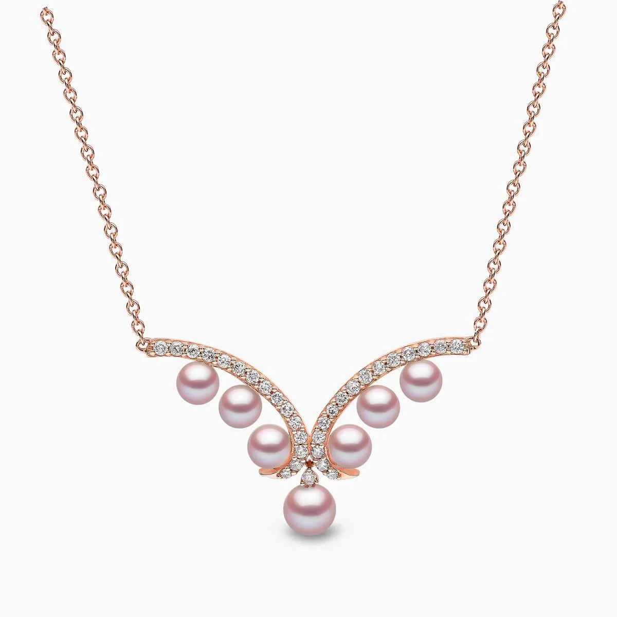 Sleek 18K Gold Pearl and Diamond Curve V Necklace