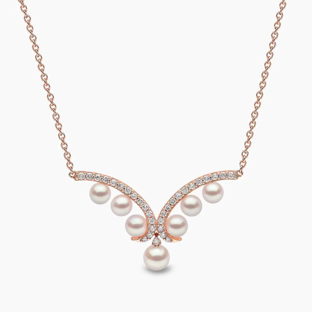 Sleek 18K Gold Pearl and Diamond Curve V Necklace