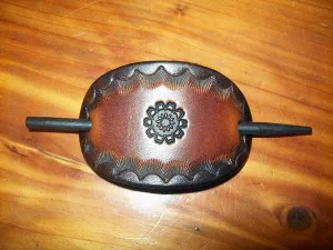 Small Leather Barrette Geometric Two Tone